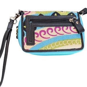 Spartina 449 Phone Wristlet Wallet Leather & Linen multi-colored